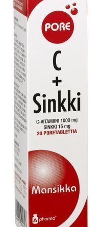 A Pharma Pore Mansikka C + sinkki 20 poretablettia
