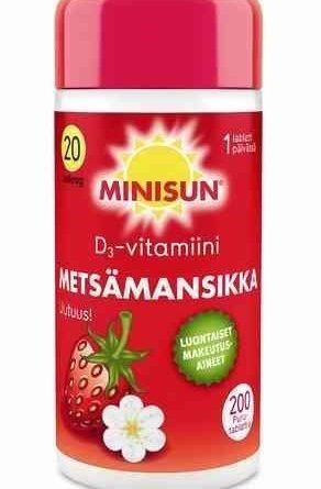 Minisun Metsämansikka D3-vitamiini 20 µg 200 purutablettia