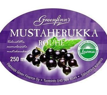 Mustaherukkarouhe LUOMU 250 ml paino 120 g Greenfinns